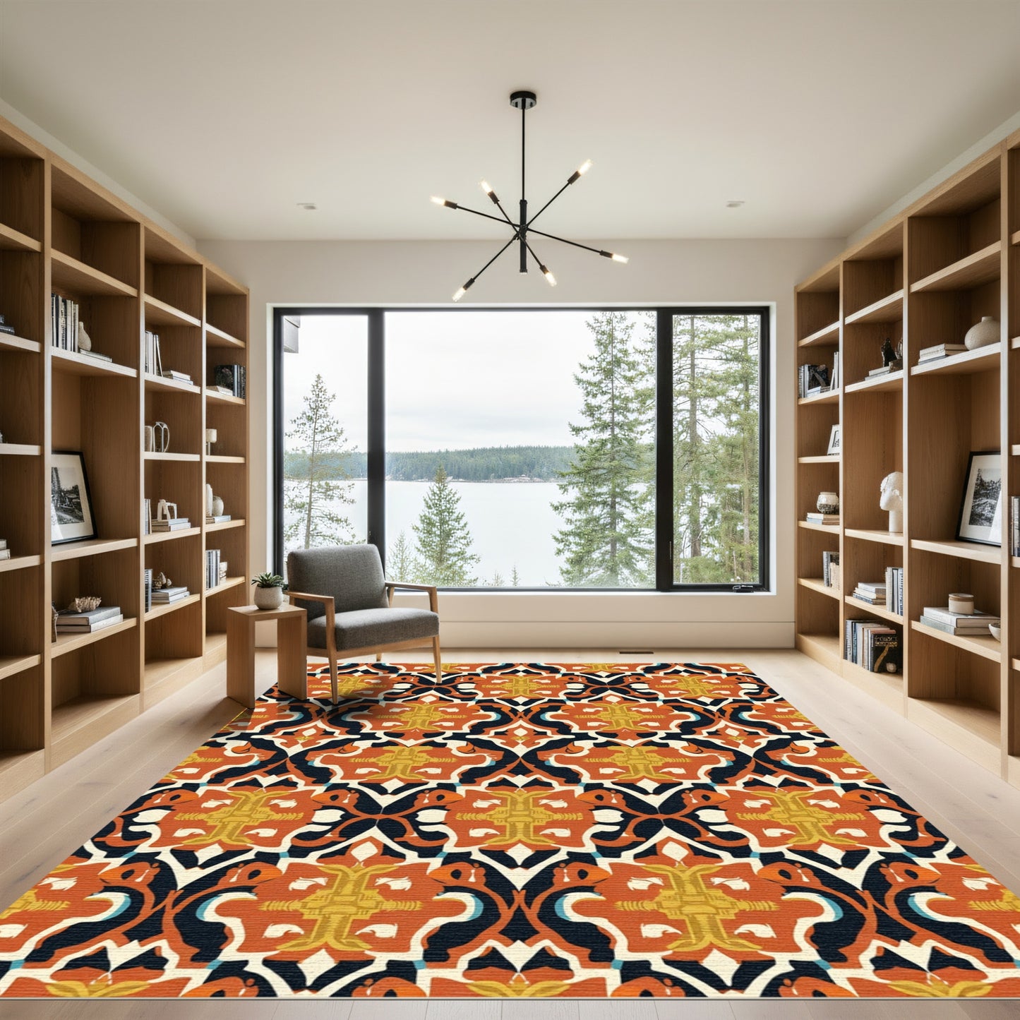 Terracotta Orange Yellow Floral Damask Rug