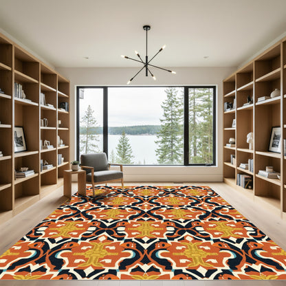 Terracotta Orange Yellow Floral Damask Rug