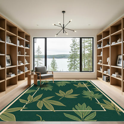 Emerald Green Leafy Branches Border Rug