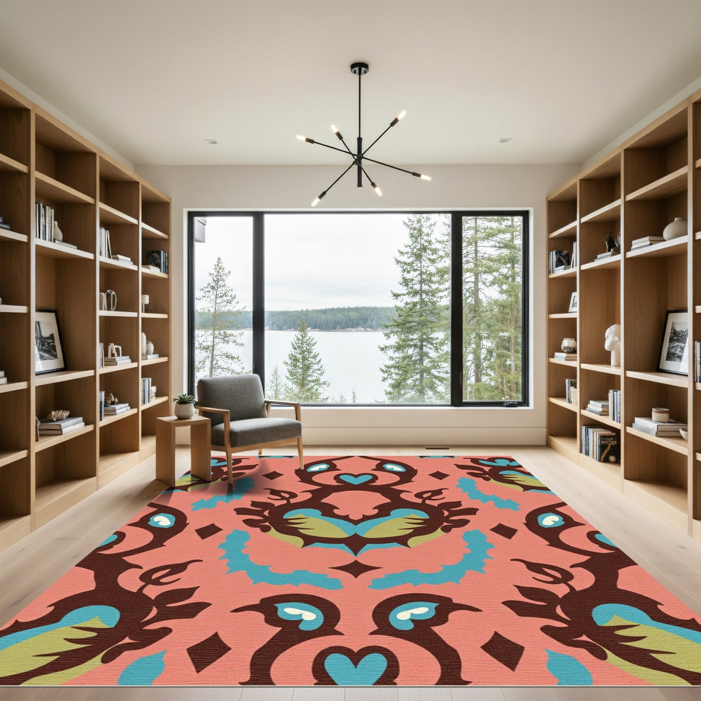 Coral Abstract Floral Medallion Rug