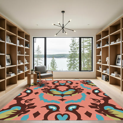 Coral Abstract Floral Medallion Rug
