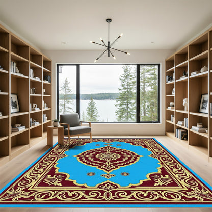 Crimson Gold Scrollwork Central Medallion Rug