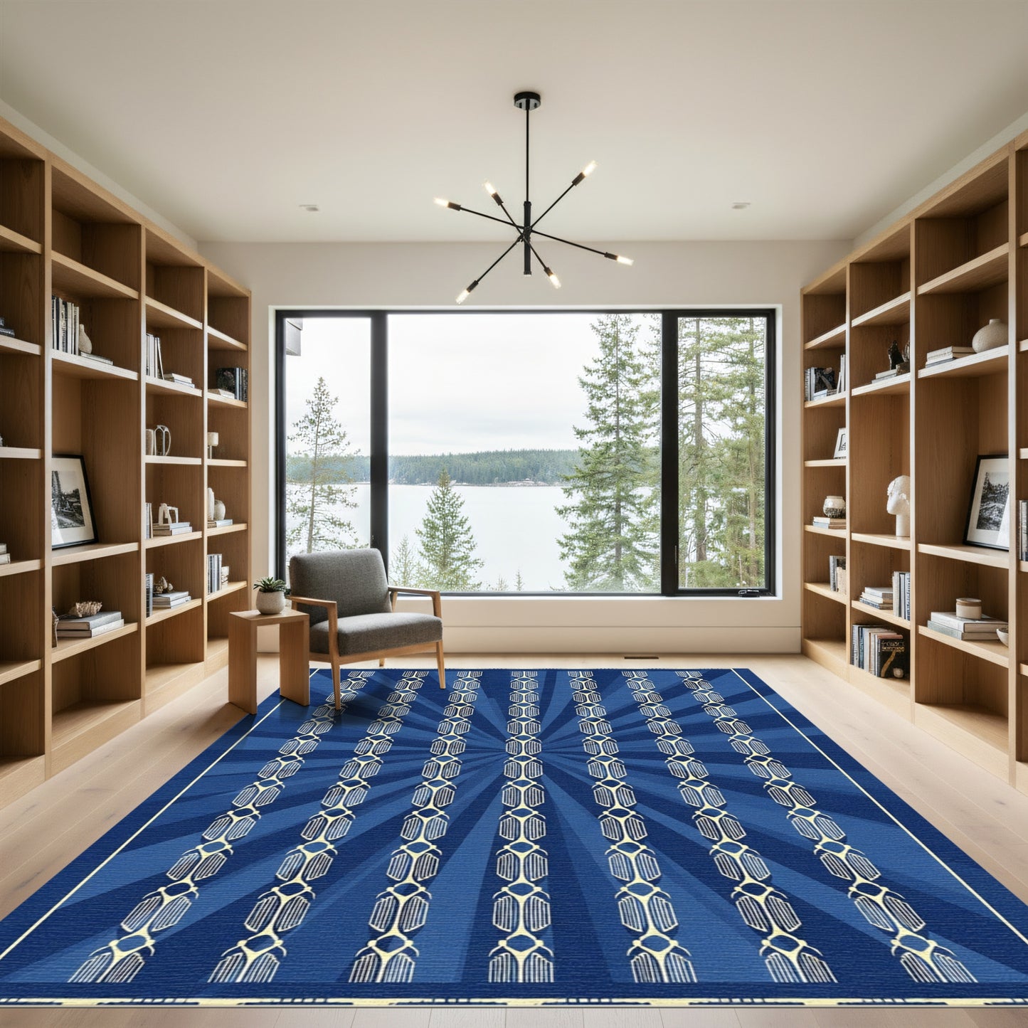 Art Deco Blue Sunburst Scarab Rug