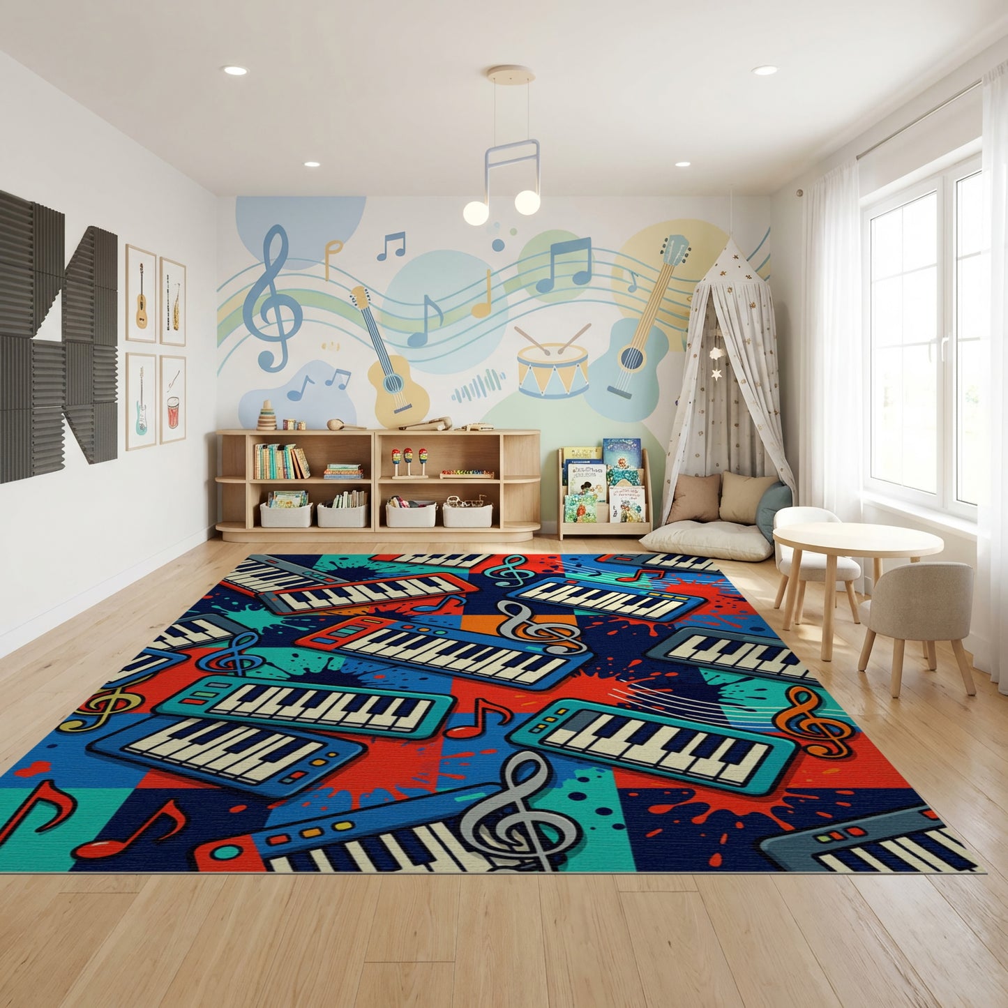 Vibrant Musical Keyboards Splatter Notes Rug