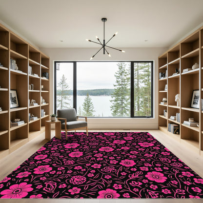Vivid Pink Floral Swirls Rug