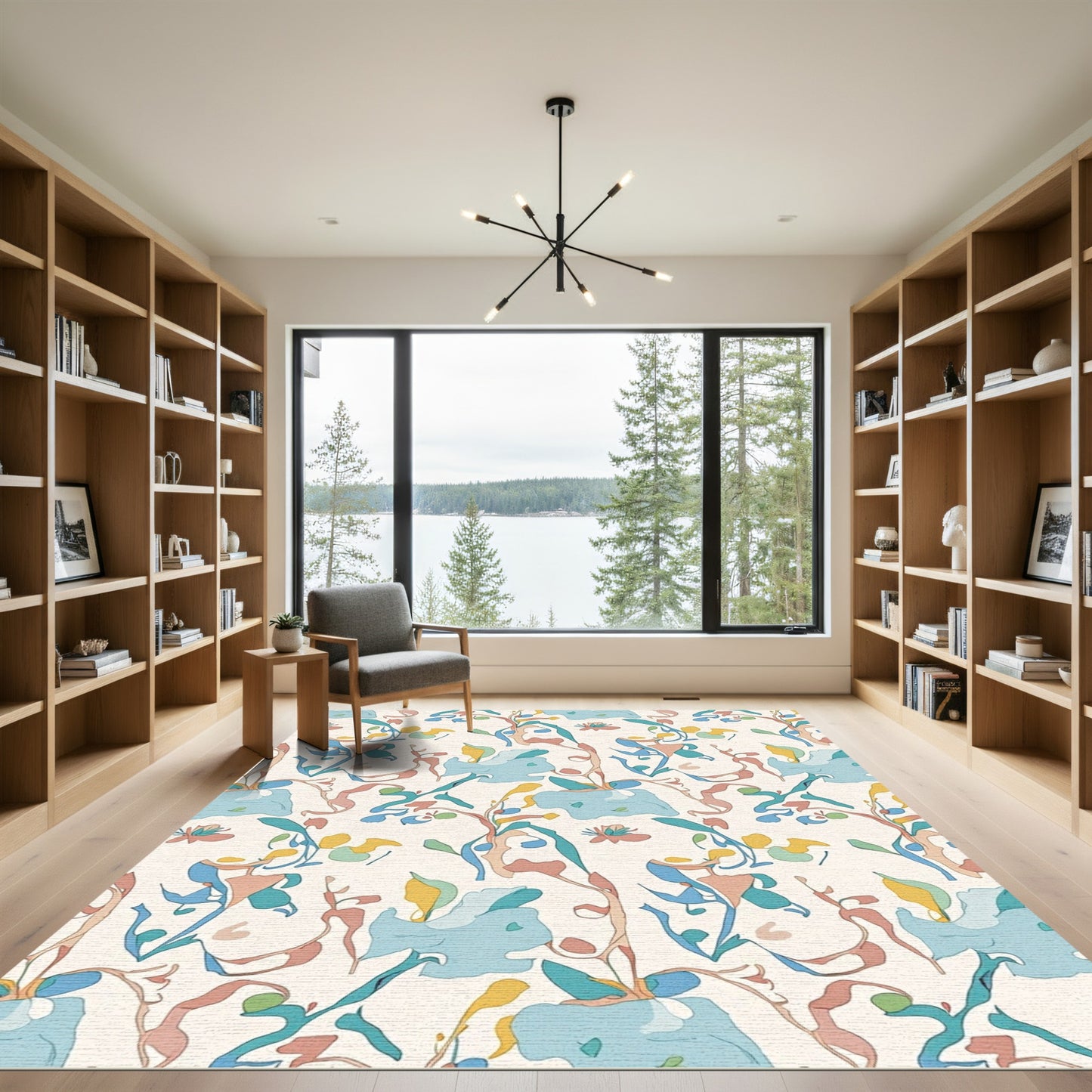 Abstract Mid Century Botanical Forms Rug