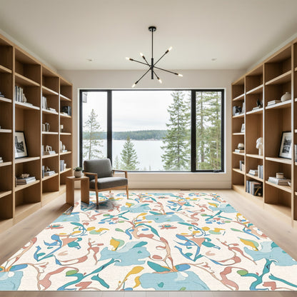 Abstract Mid Century Botanical Forms Rug