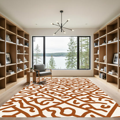 Terracotta Warm Abstract Labyrinth Rug