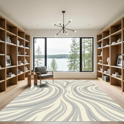 Cream and Gray Animal Print Waves Rug