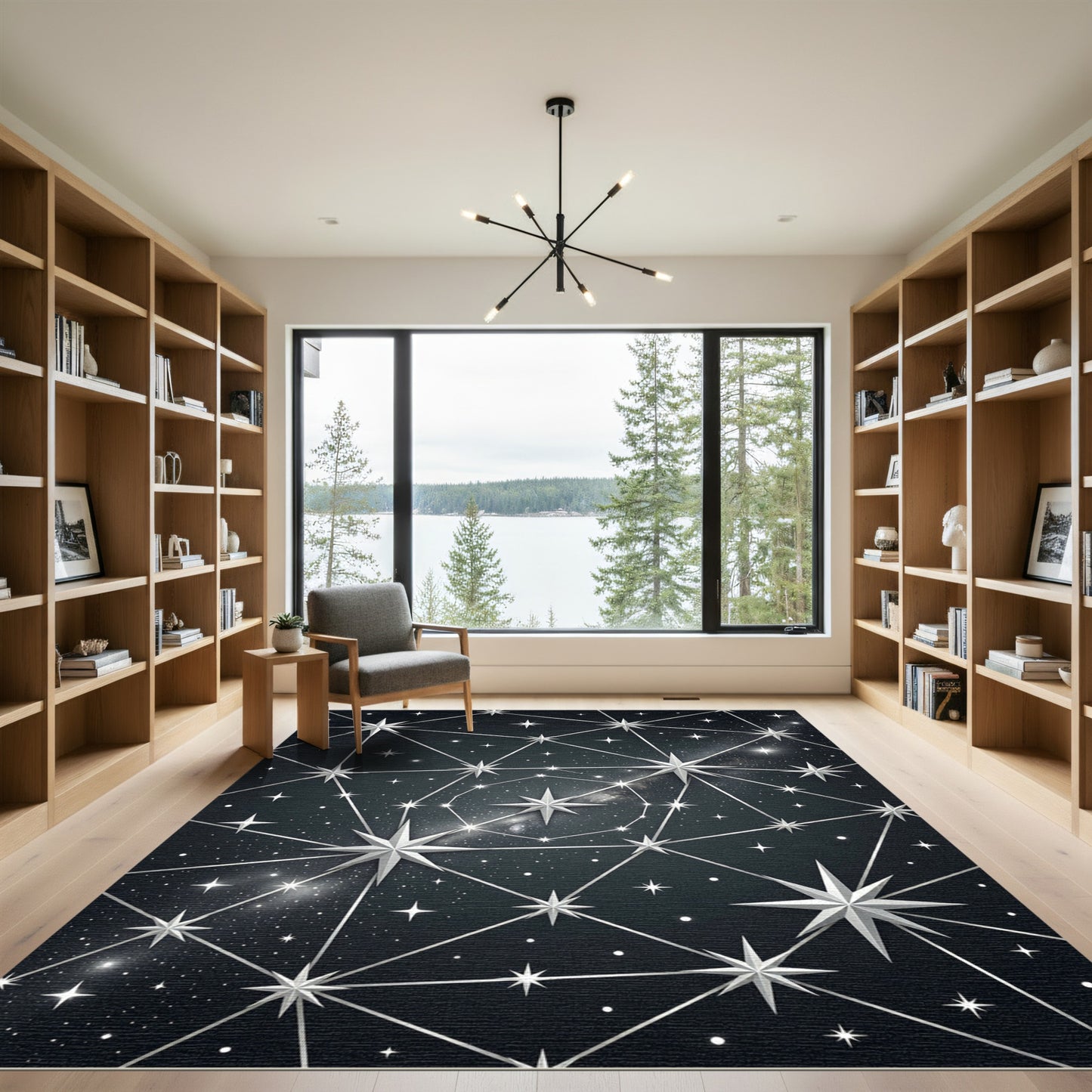 Celestial Geometric Constellation Midnight Sky Rug