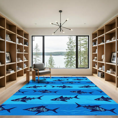 Dark Blue Stripy Shark Repeating Pattern Rug