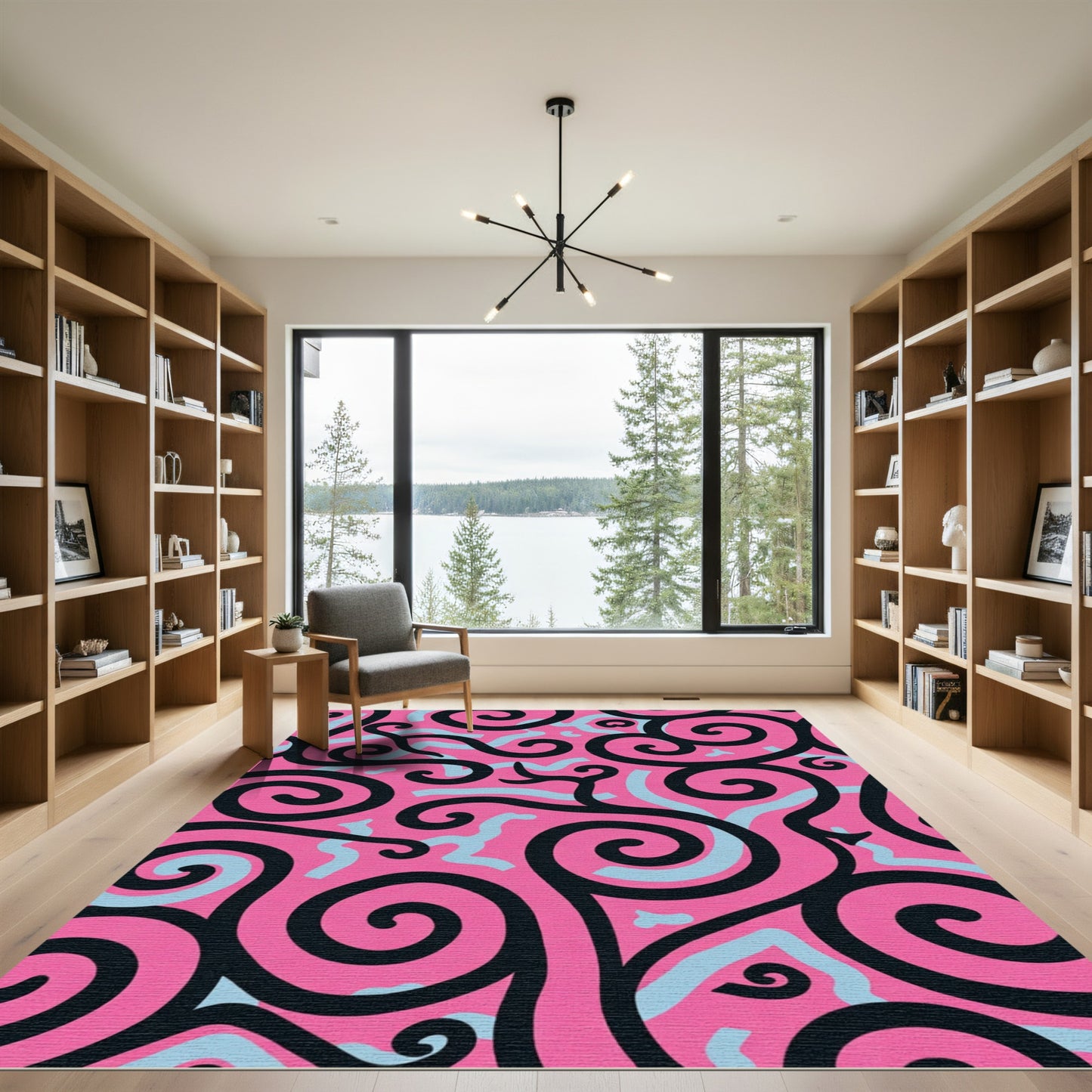 Bold Pink Swirl Abstract Rug