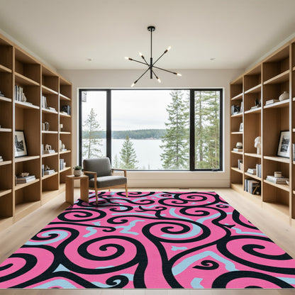 Bold Pink Swirl Abstract Rug