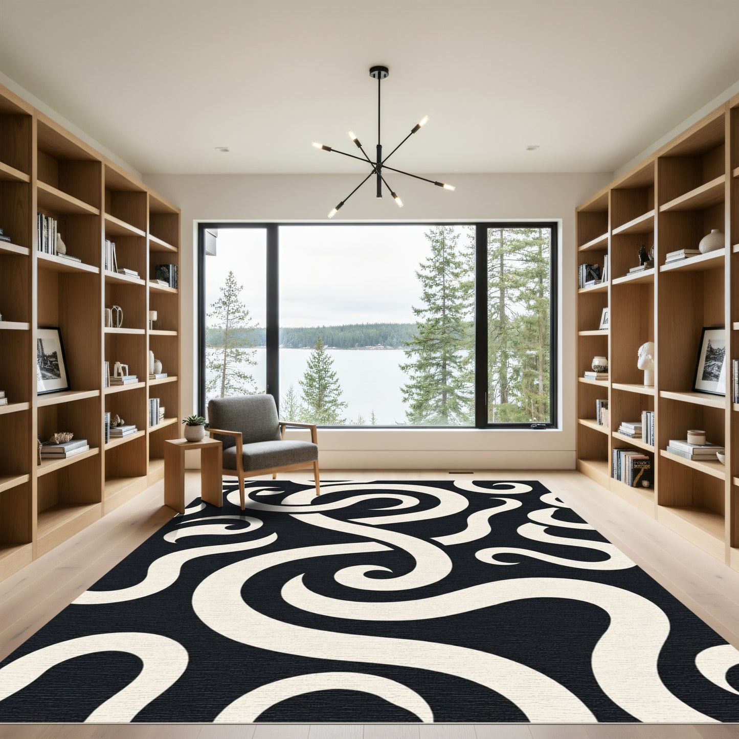 Cream Swirl Ribbon Abstract Rug