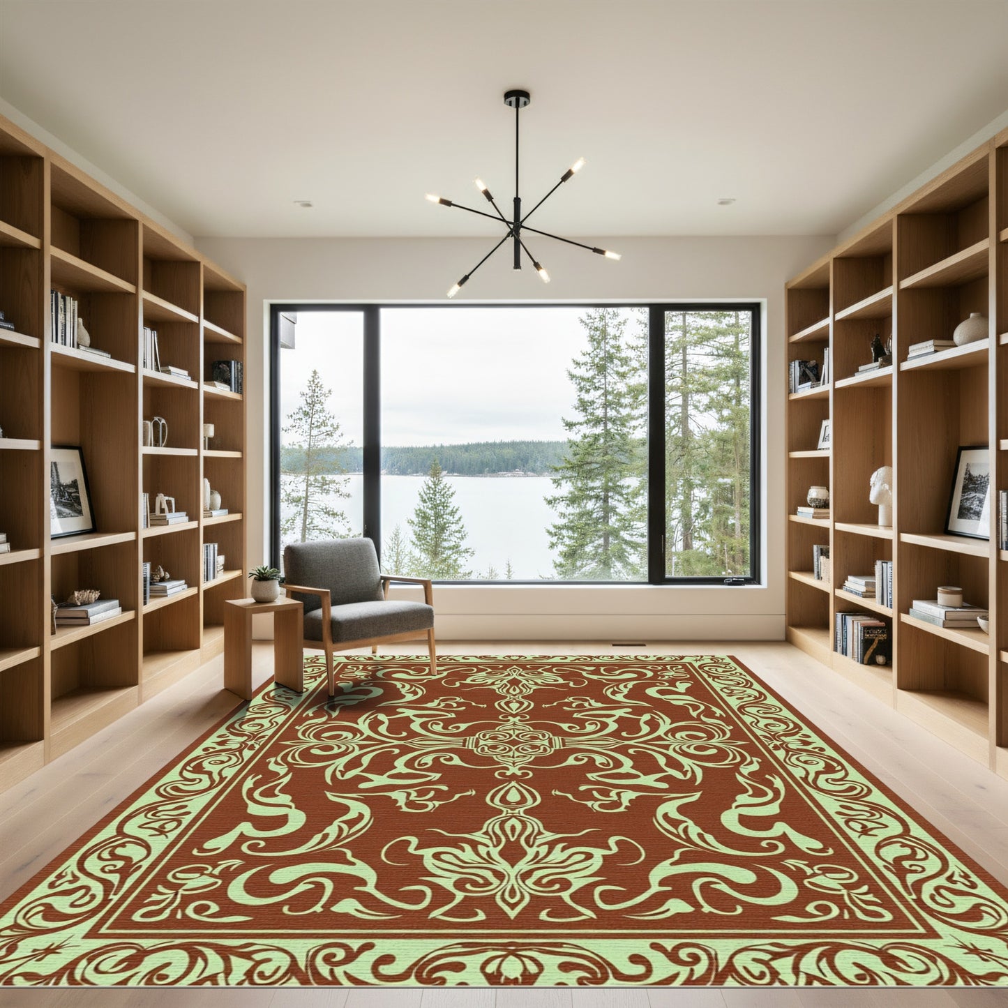 Brown Mint Scrolling Acanthus Medallion Rug
