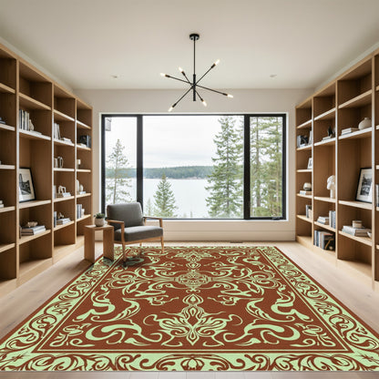 Brown Mint Scrolling Acanthus Medallion Rug