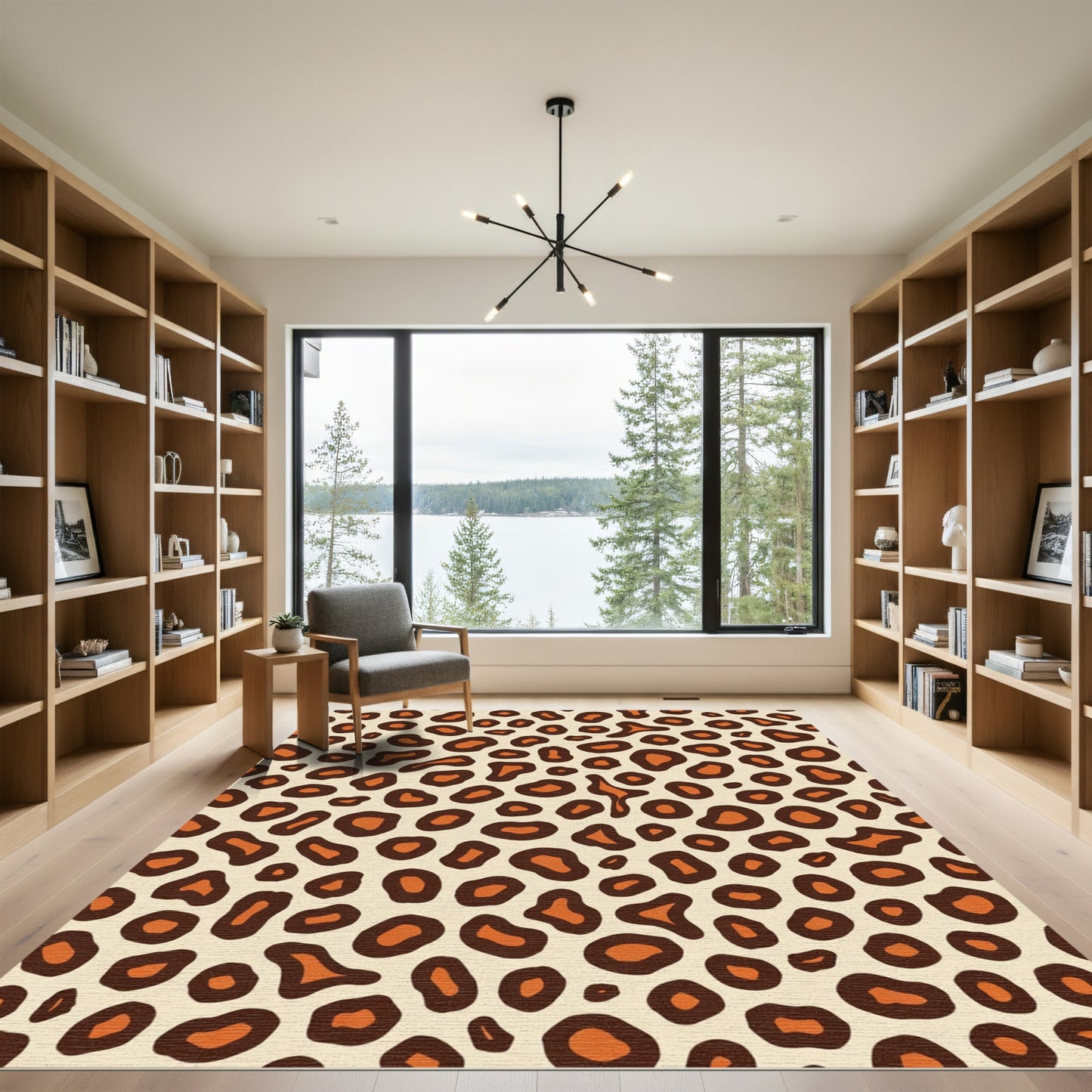 Cream Brown Animal Print Spots Rug