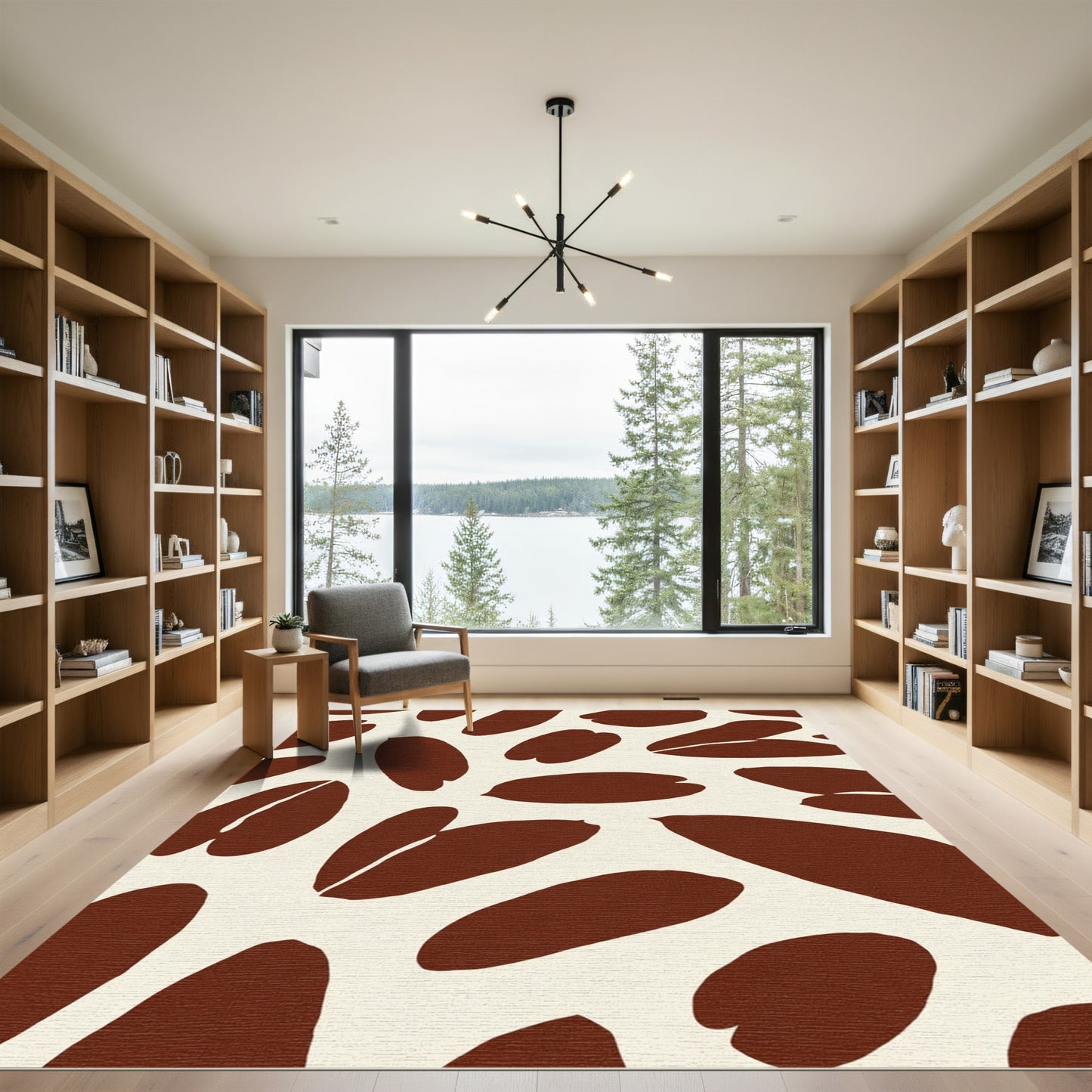 Brown Cream Abstract Oval Arrangement Rug