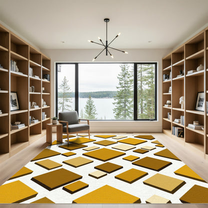 Geometric Ochre and Amber Tilted Squares Rug