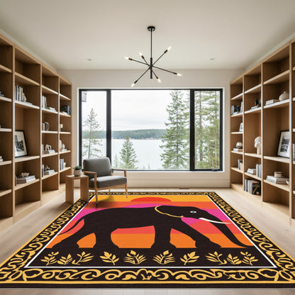 Sunset Elephant Tribal Border Rug