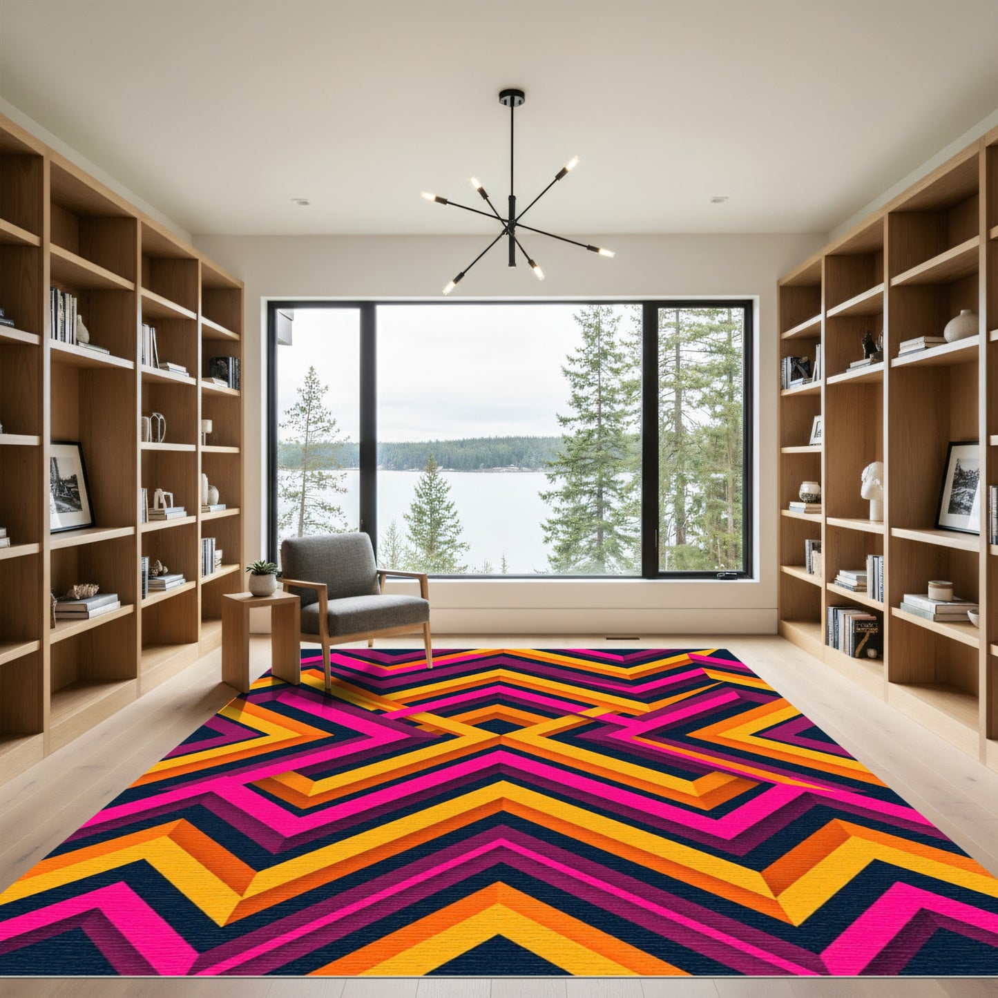 Vibrant Neon Geometric Chevron Abstract Rug