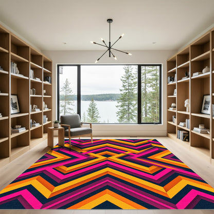 Vibrant Neon Geometric Chevron Abstract Rug