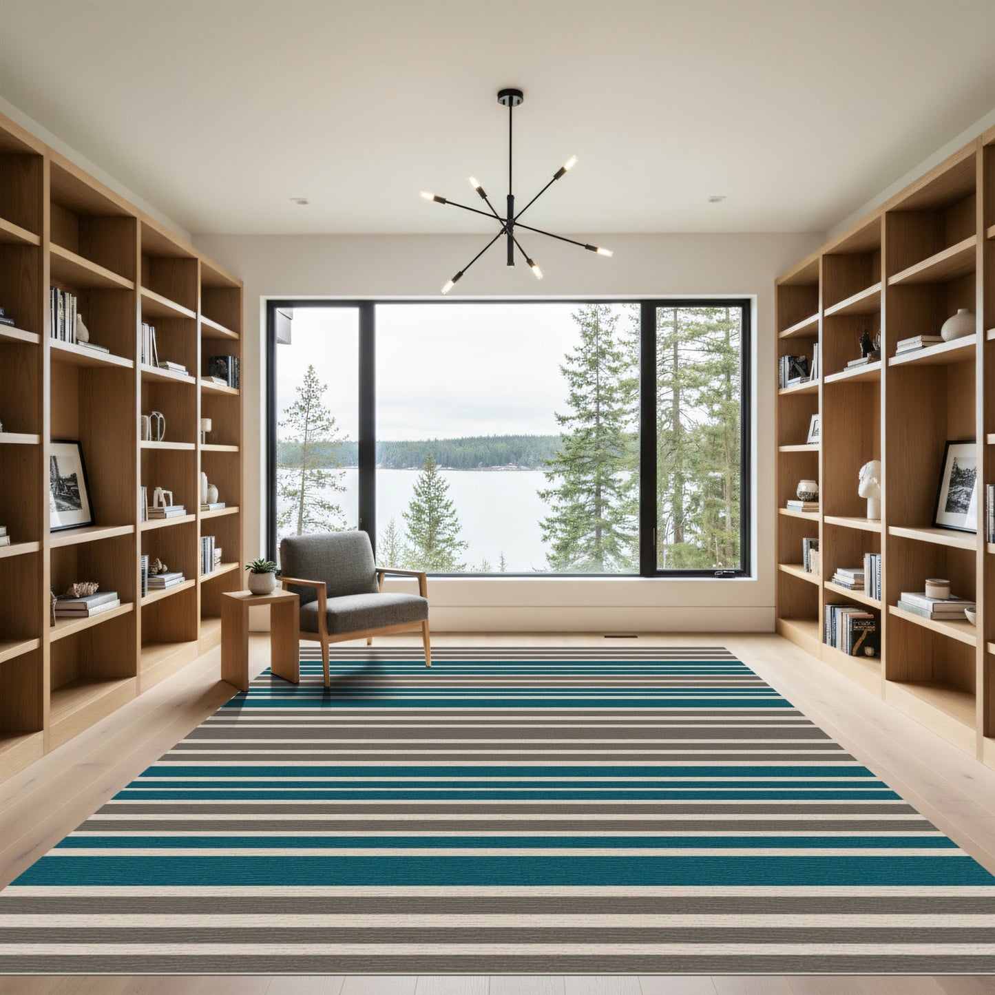 Modern Teal Gray Stripe Rug