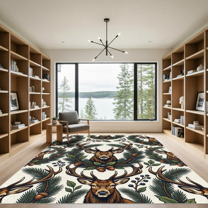 Rustic Woodland Stag and Pine Wreath Rug
