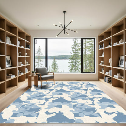 Blue Abstract Camouflage Squares Rug