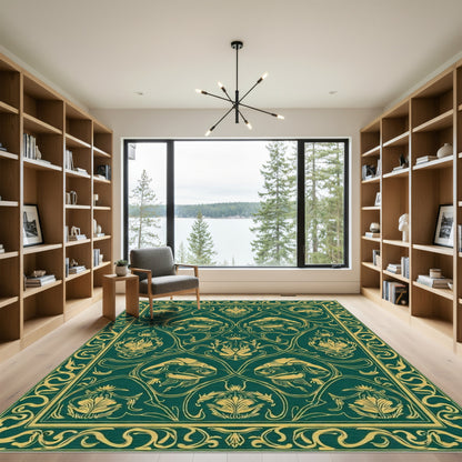 Emerald Gold Aquatic Floral Medallion Rug