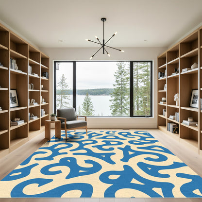 Blue Organic Swirl Cream Background Rug