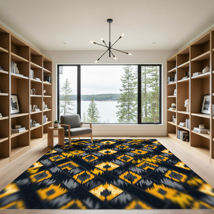 Black Geometric Yellow Diamond Inlay Rug