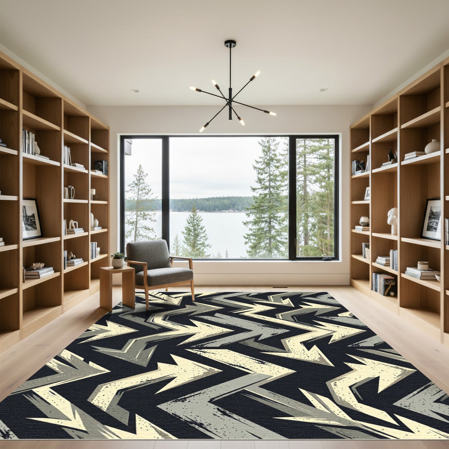 Industrial Beige and Grey Arrow Zigzag Rug