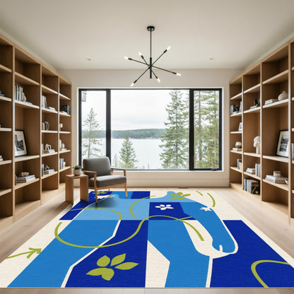 Abstract Blue Figure Leaf Swirl Rug