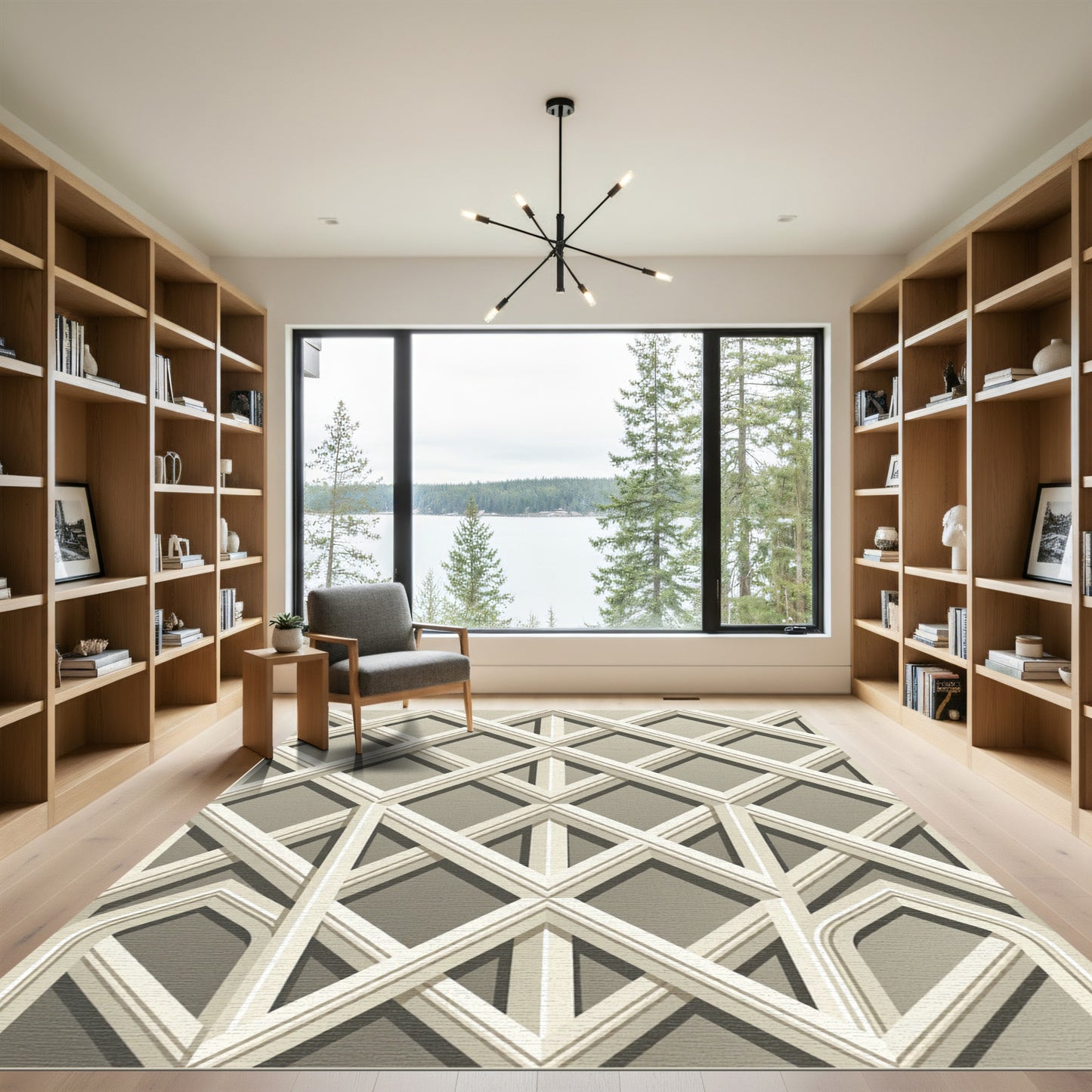 Sophisticated Beige Architectural Lattice Geometric Rug