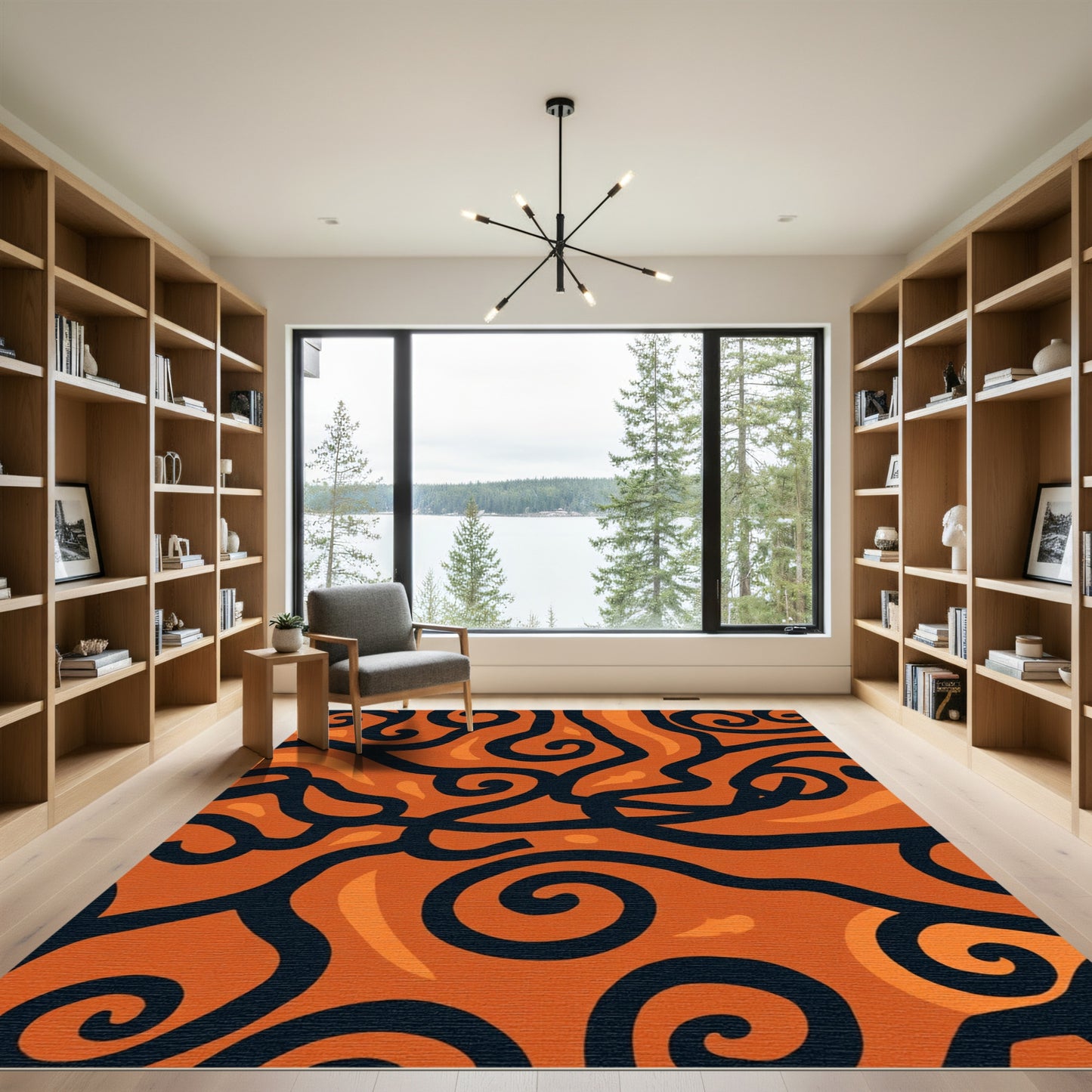 Vibrant Orange Swirl Organic Rug