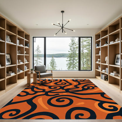 Vibrant Orange Swirl Organic Rug