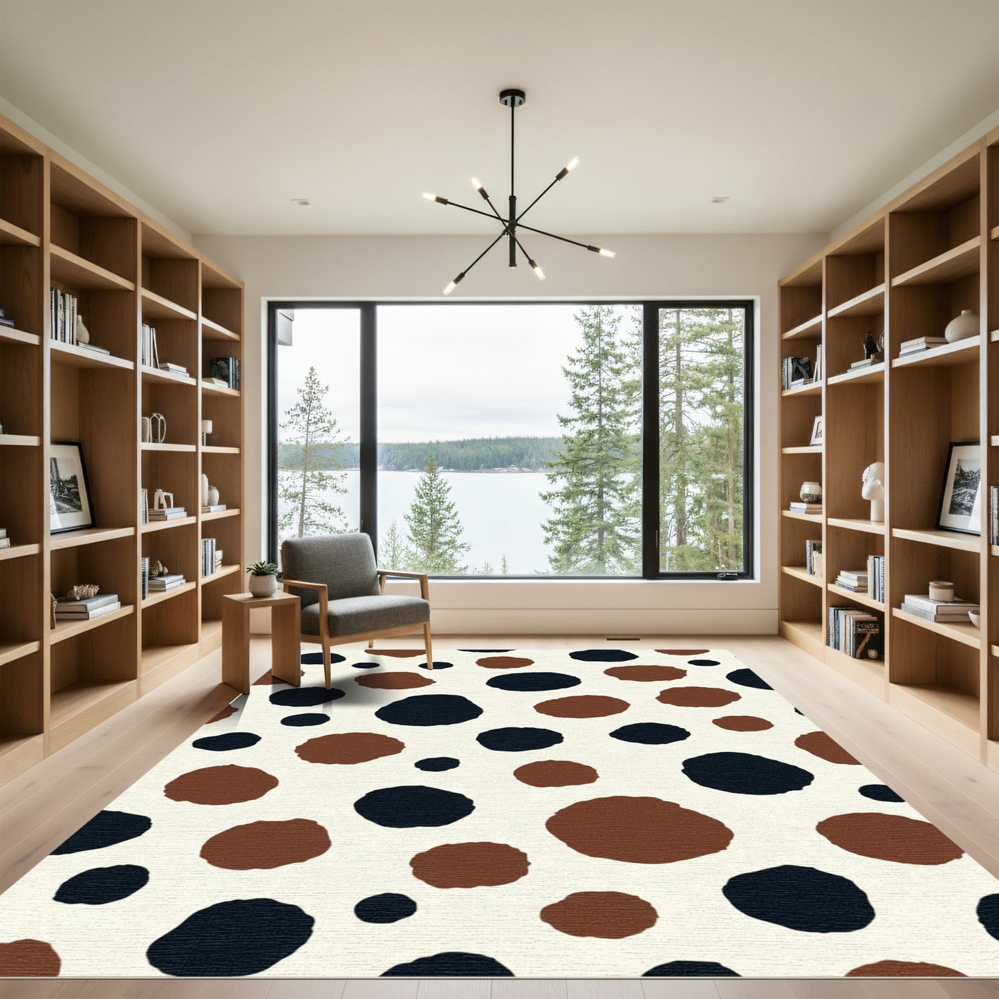 Spotted Black Brown Irregular Shapes Rug