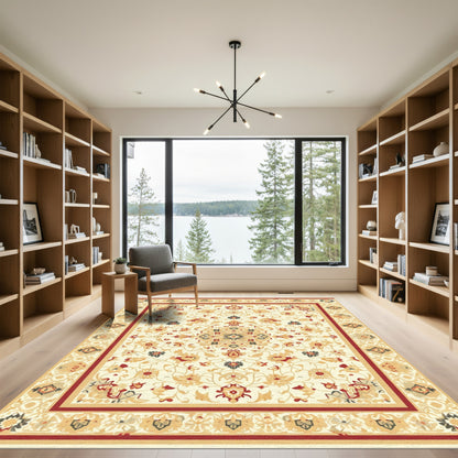 Cream Red Floral Medallion Border Rug