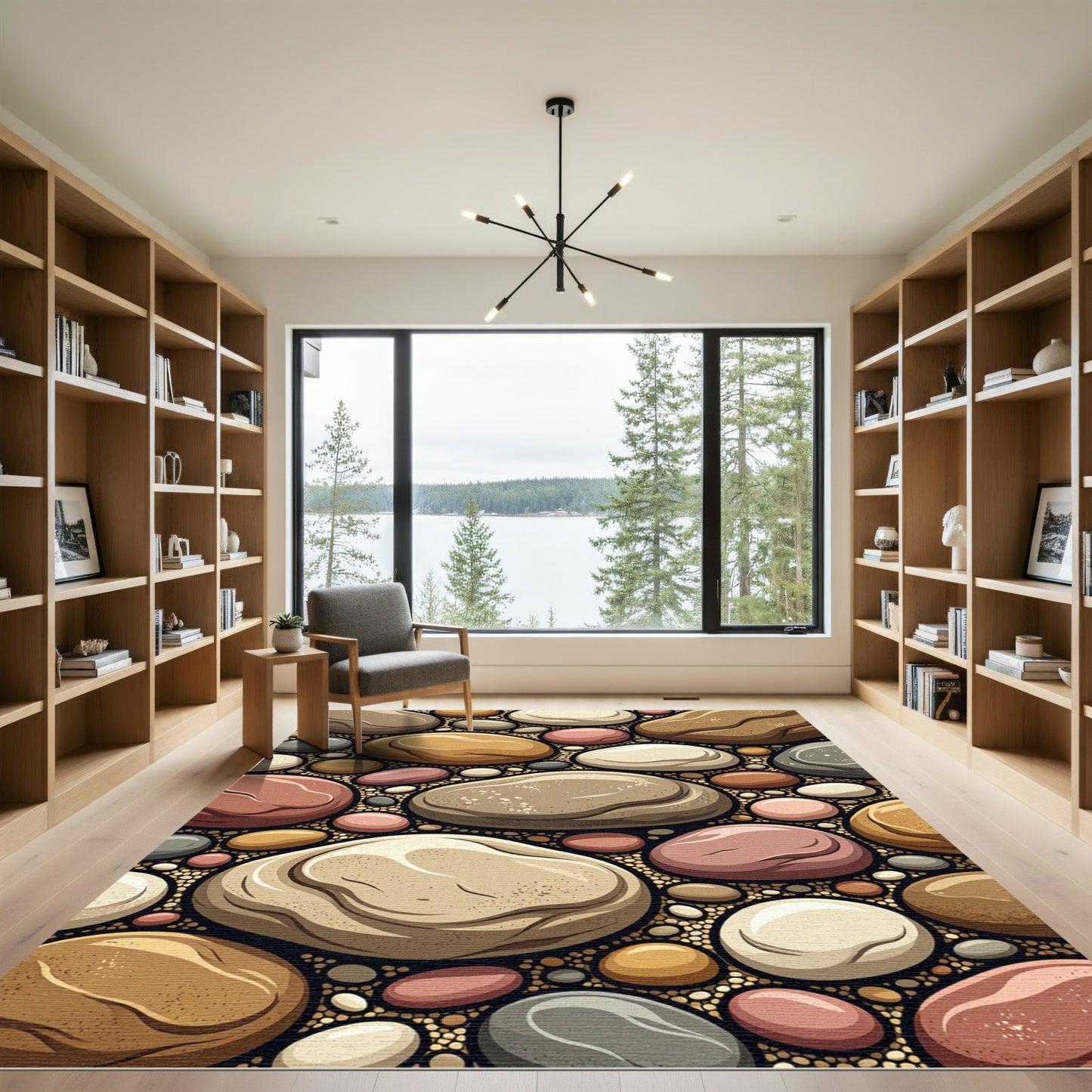 Earthy River Stone Texture Area Rug
