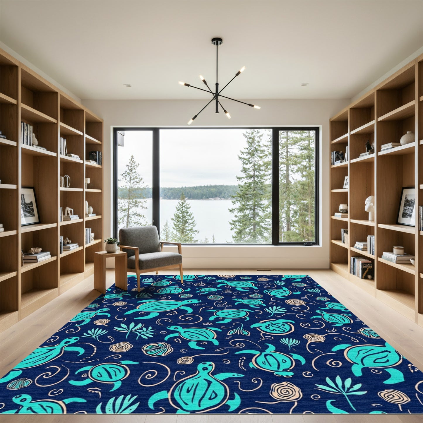 Aqua Sea Turtle Navy All Over Rug