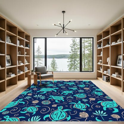 Aqua Sea Turtle Navy All Over Rug