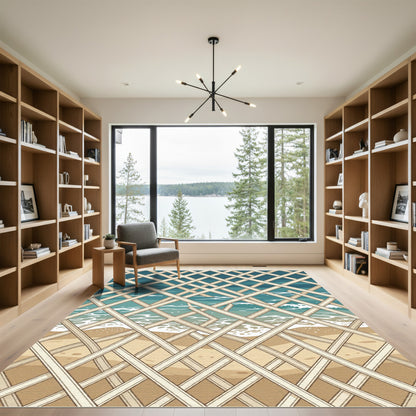 Lattice Overlay Ocean Shore View Rug
