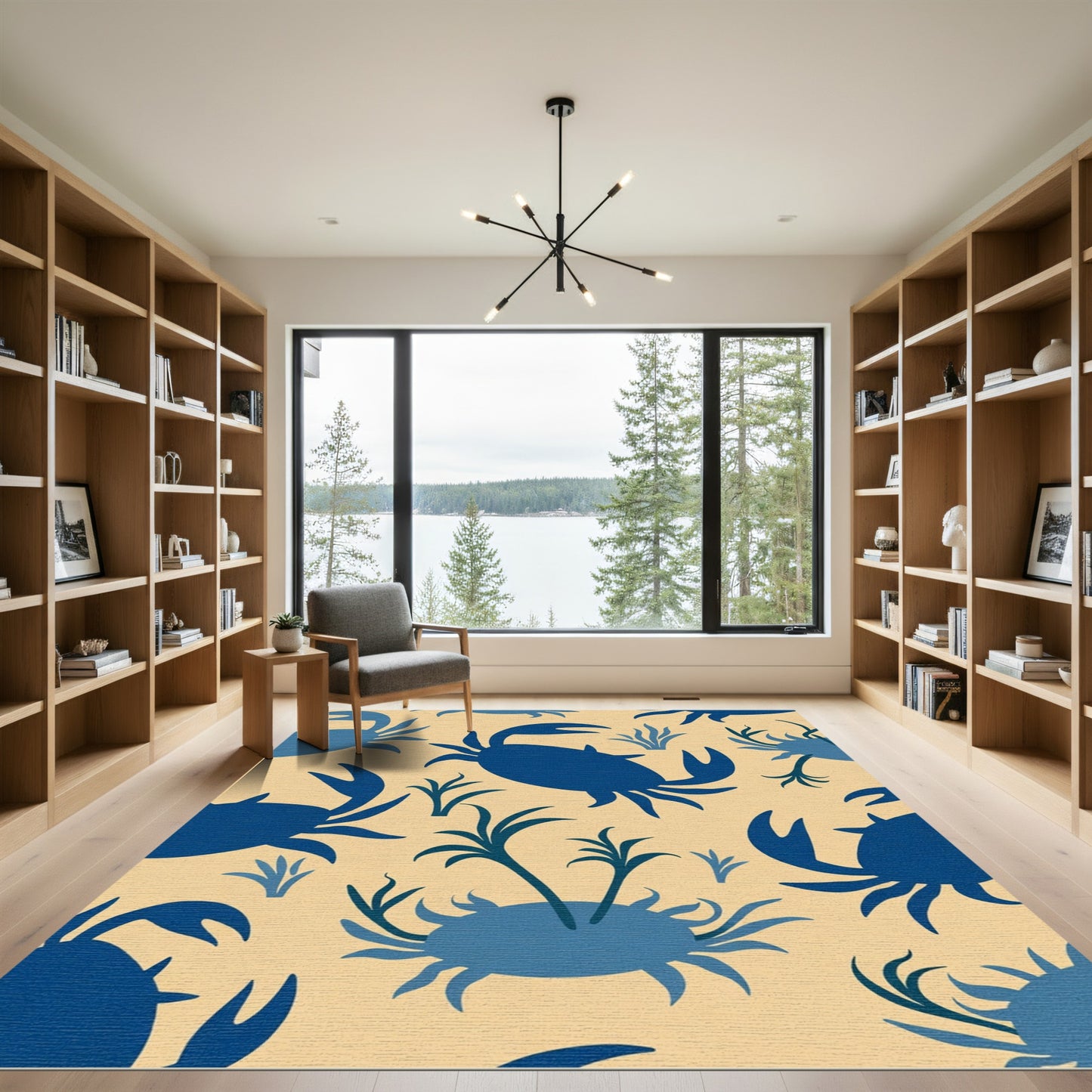 Deep Blue Crab Silhouette Seaside Rug