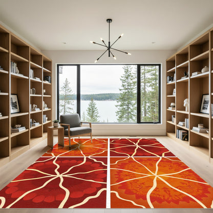Crimson Orange Radiant Radial Rug