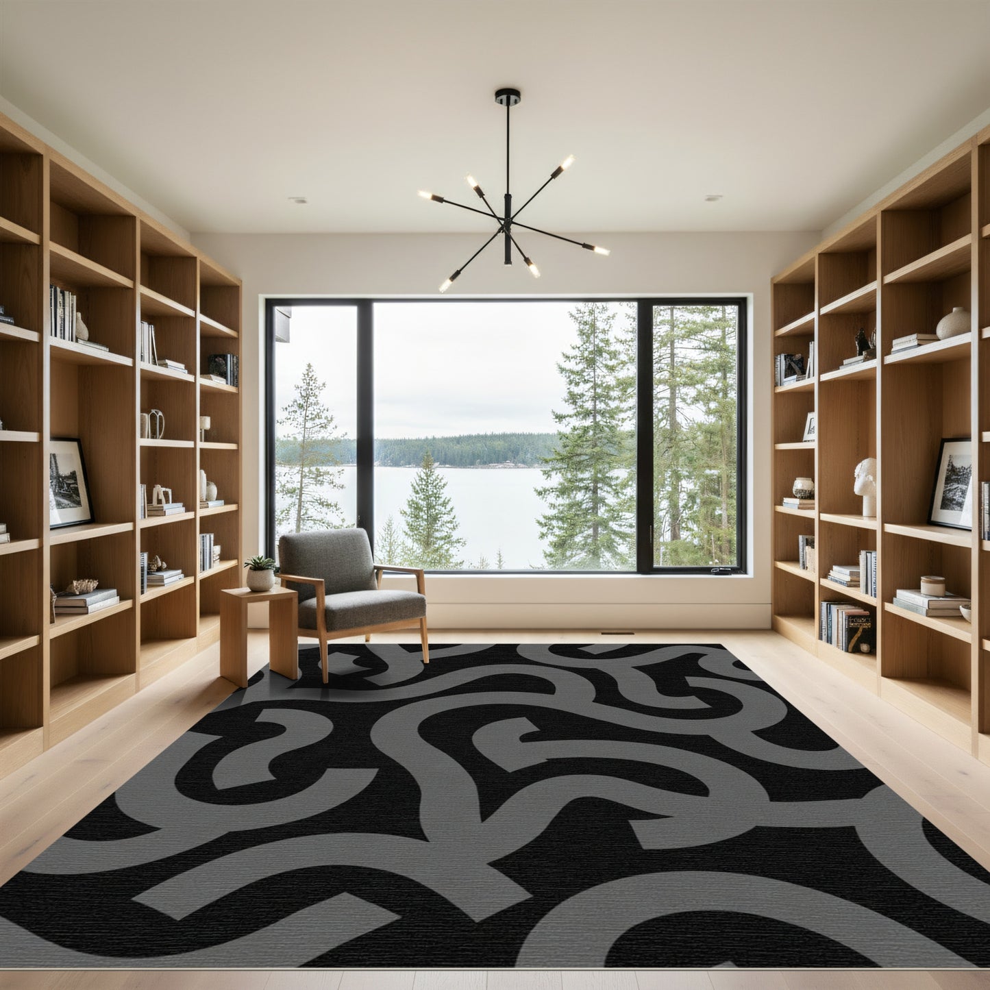 Modern Graphite Swirl Abstract Rug