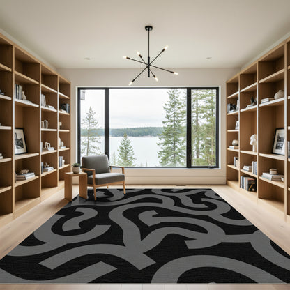 Modern Graphite Swirl Abstract Rug