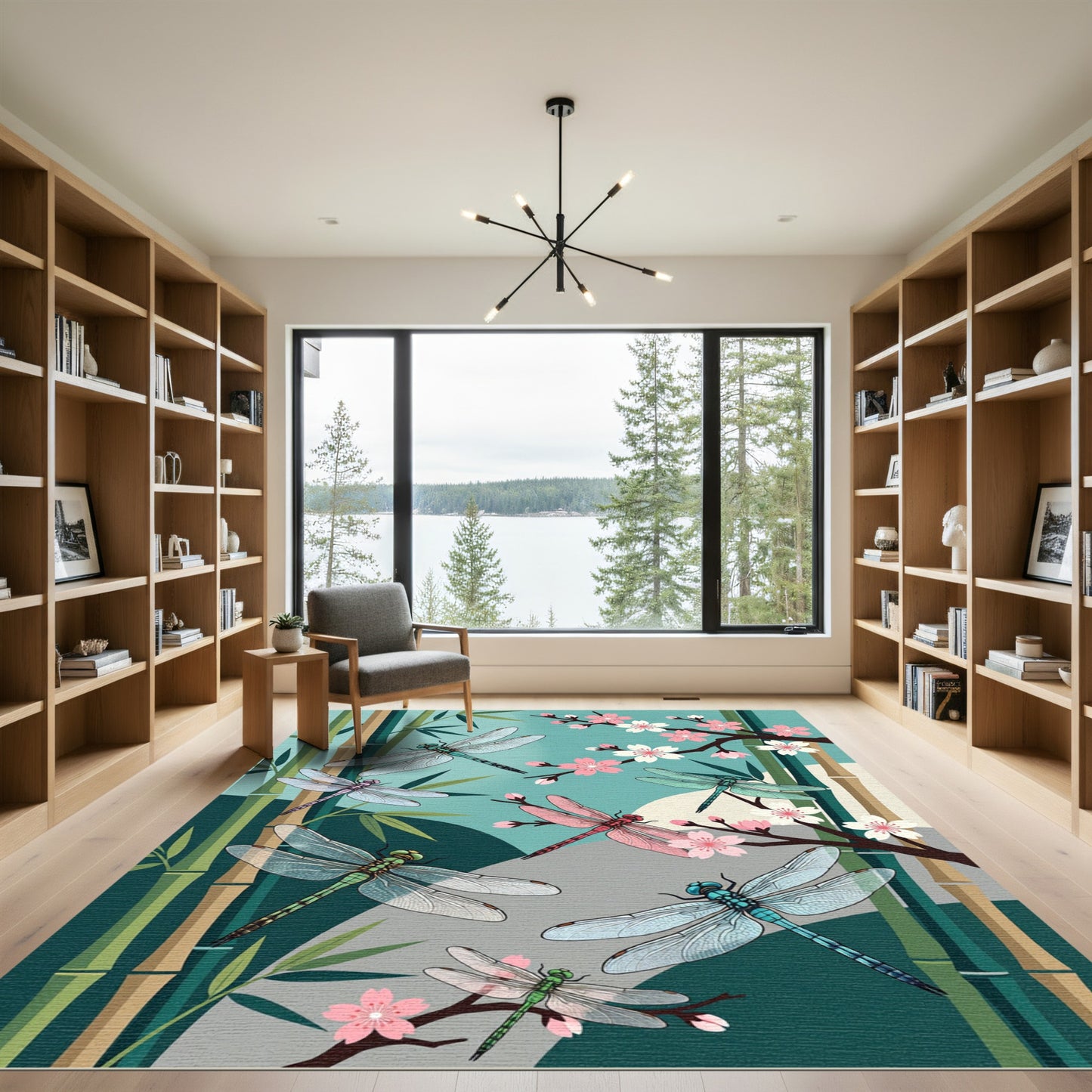 Zen Dragonfly and Cherry Blossom Art Rug