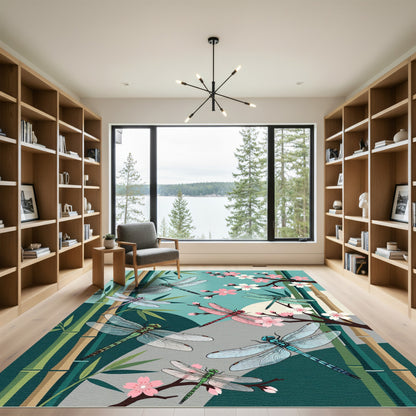 Zen Dragonfly and Cherry Blossom Art Rug