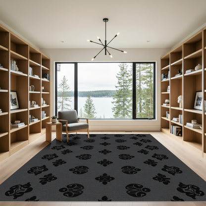 Charcoal Gray Ornate Medallion Rug